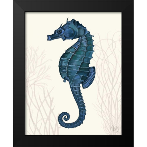 Blue Seahorses on Cream b Black Modern Wood Framed Art Print by Fab Funky
