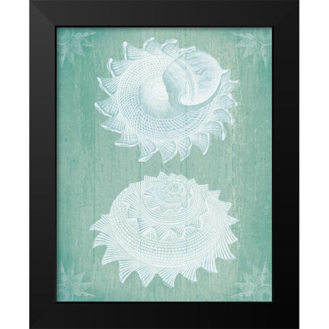 Shells White on Turquoise Black Modern Wood Framed Art Print by Fab Funky