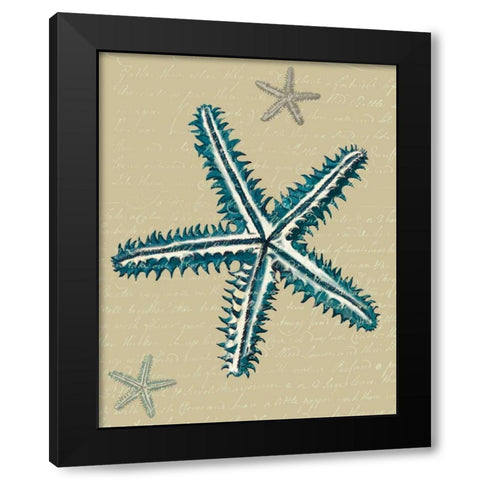 Blue Starfish on Taupe a Black Modern Wood Framed Art Print with Double Matting by Fab Funky