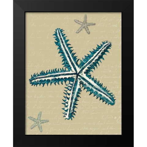 Blue Starfish on Taupe a Black Modern Wood Framed Art Print by Fab Funky