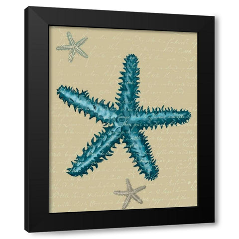 Blue Starfish on Taupe b Black Modern Wood Framed Art Print by Fab Funky