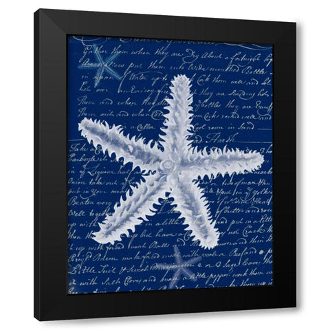 White Starfish on Blue b Black Modern Wood Framed Art Print with Double Matting by Fab Funky