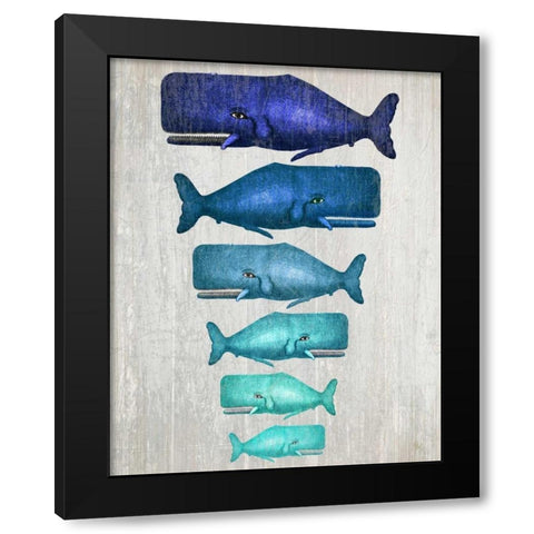 Whale Family Blue On White Black Modern Wood Framed Art Print with Double Matting by Fab Funky