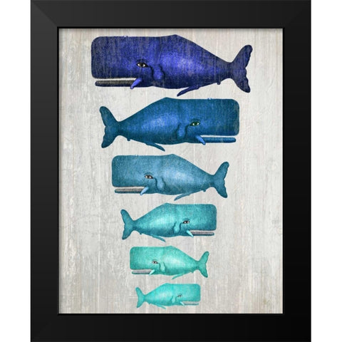 Whale Family Blue On White Black Modern Wood Framed Art Print by Fab Funky