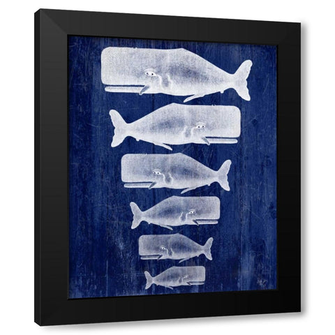 Whale Family White On Blue Black Modern Wood Framed Art Print with Double Matting by Fab Funky