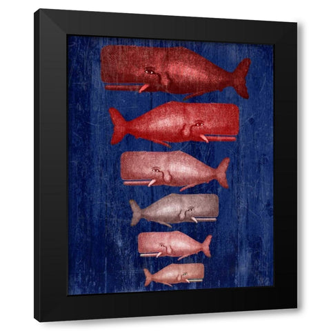 Whale Family Red On Blue Black Modern Wood Framed Art Print with Double Matting by Fab Funky