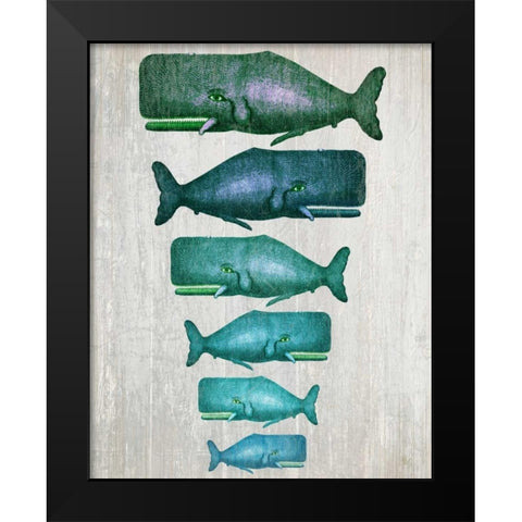Whale Family Green on White Black Modern Wood Framed Art Print by Fab Funky
