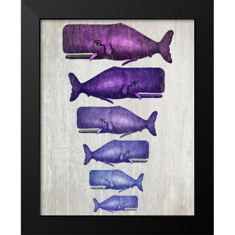 Whale Family Purple on White Black Modern Wood Framed Art Print by Fab Funky