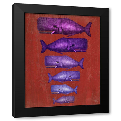 Whale Family Purple on Red Black Modern Wood Framed Art Print with Double Matting by Fab Funky