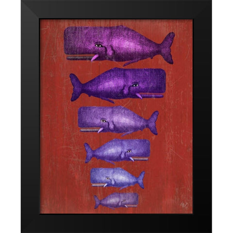 Whale Family Purple on Red Black Modern Wood Framed Art Print by Fab Funky