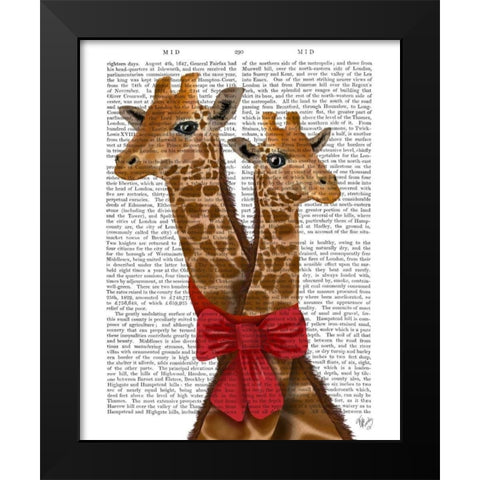 Giraffes and Bow Black Modern Wood Framed Art Print by Fab Funky