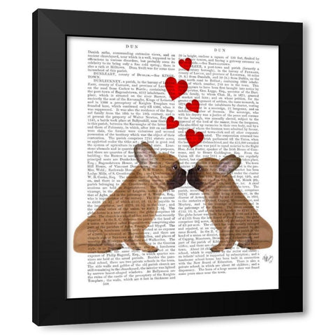 French Kiss and Hearts Black Modern Wood Framed Art Print by Fab Funky