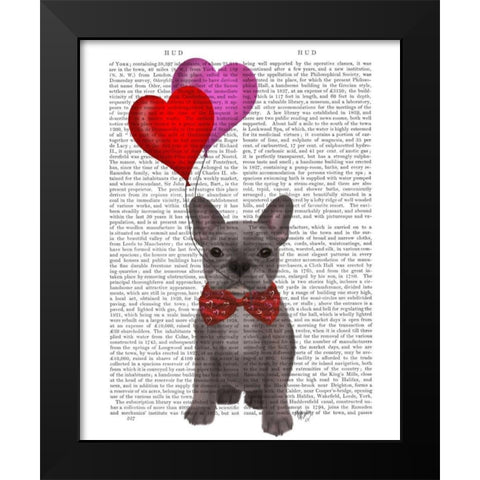 French Bulldog and Balloons Black Modern Wood Framed Art Print by Fab Funky