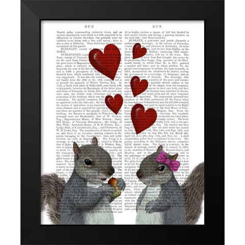 Squirrel Love Black Modern Wood Framed Art Print by Fab Funky