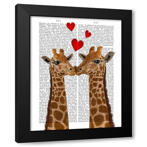 Giraffe Love Black Modern Wood Framed Art Print by Fab Funky