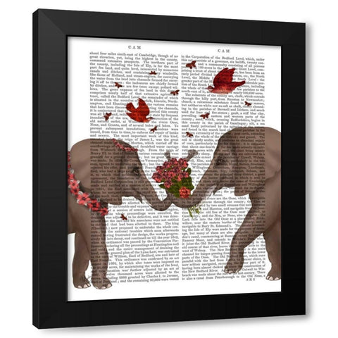 Elephant Bouquet, Portrait Black Modern Wood Framed Art Print by Fab Funky