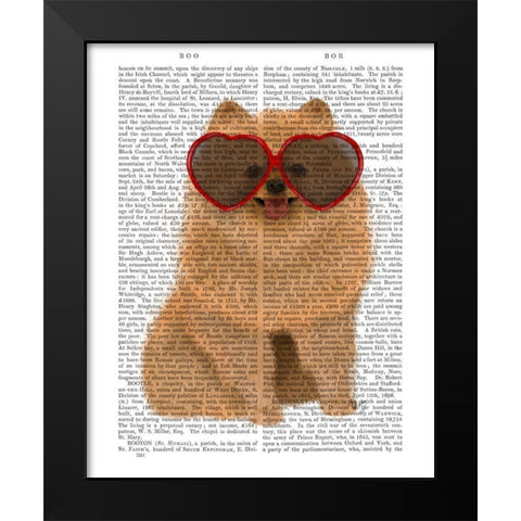 Pomeranian and Heart Glasses Black Modern Wood Framed Art Print by Fab Funky