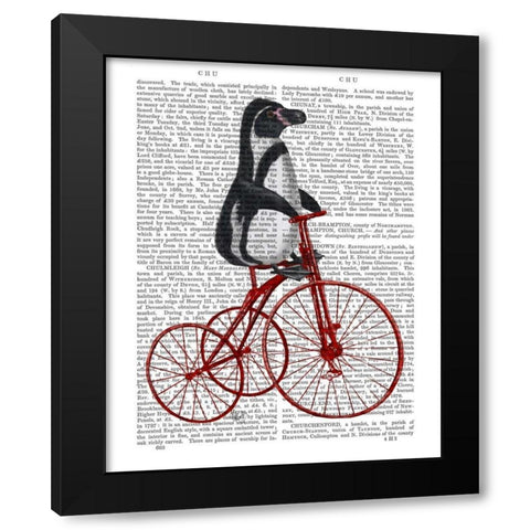 Penguin on Bicycle Black Modern Wood Framed Art Print with Double Matting by Fab Funky