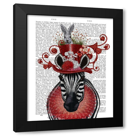 Zebra and Bunny Hat Black Modern Wood Framed Art Print with Double Matting by Fab Funky
