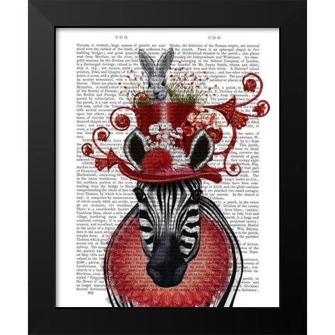 Zebra and Bunny Hat Black Modern Wood Framed Art Print by Fab Funky