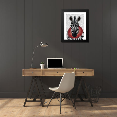 Zebra and Red Ruff Black Modern Wood Framed Art Print by Fab Funky