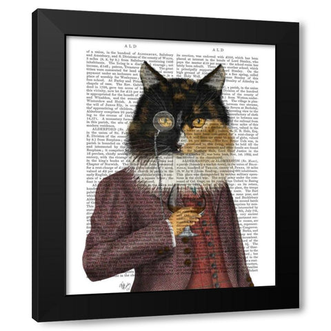 Tortoiseshell Cat and Brandy Glass Black Modern Wood Framed Art Print by Fab Funky