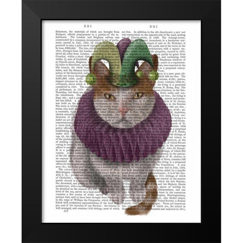 Cat, White with Jester Hat Black Modern Wood Framed Art Print by Fab Funky
