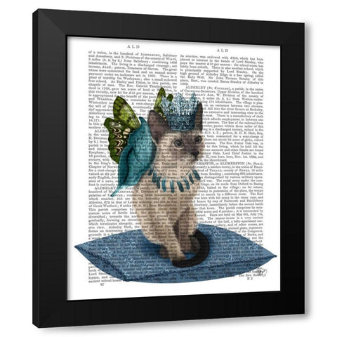 Cat with Blue Butterfly Wings Black Modern Wood Framed Art Print with Double Matting by Fab Funky