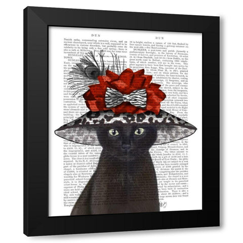 Cat, Black with Fabulous Hat Black Modern Wood Framed Art Print with Double Matting by Fab Funky