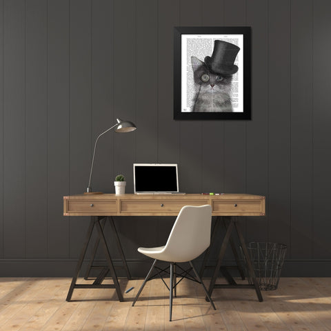 Cat, Grey with Top Hat Black Modern Wood Framed Art Print by Fab Funky