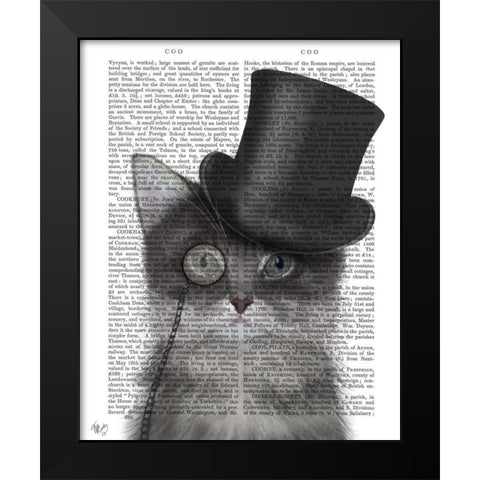 Cat, Grey with Top Hat Black Modern Wood Framed Art Print by Fab Funky