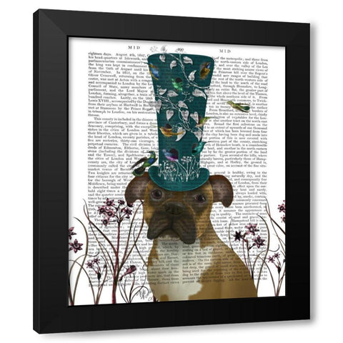 Boxer and Bird Hat Black Modern Wood Framed Art Print with Double Matting by Fab Funky