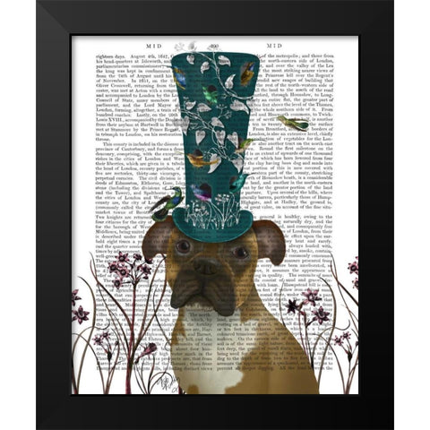 Boxer and Bird Hat Black Modern Wood Framed Art Print by Fab Funky