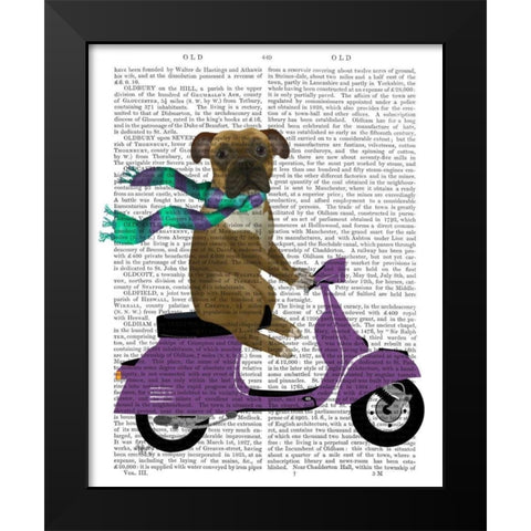 Boxer On Moped Black Modern Wood Framed Art Print by Fab Funky