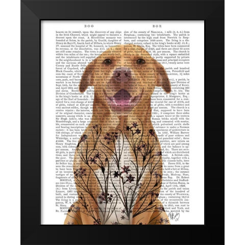 Pit Bull with Floral Tattoo Black Modern Wood Framed Art Print by Fab Funky