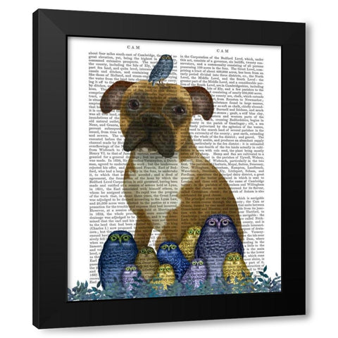 Boxer and Owls Black Modern Wood Framed Art Print by Fab Funky