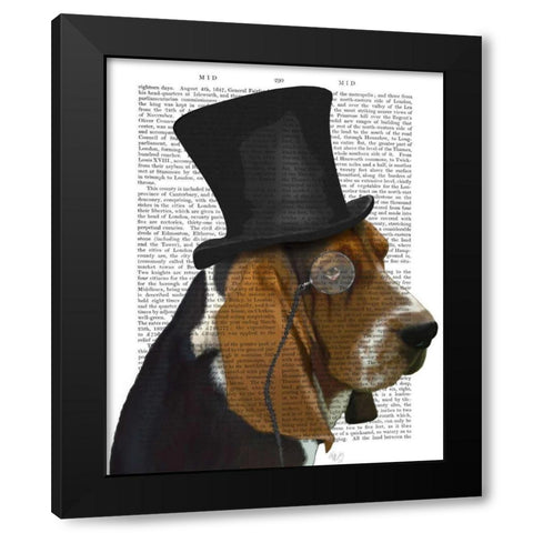 Basset Hound, Formal Hound and Hat Black Modern Wood Framed Art Print with Double Matting by Fab Funky