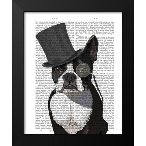 Boston Terrier, Formal Hound and Hat Black Modern Wood Framed Art Print by Fab Funky