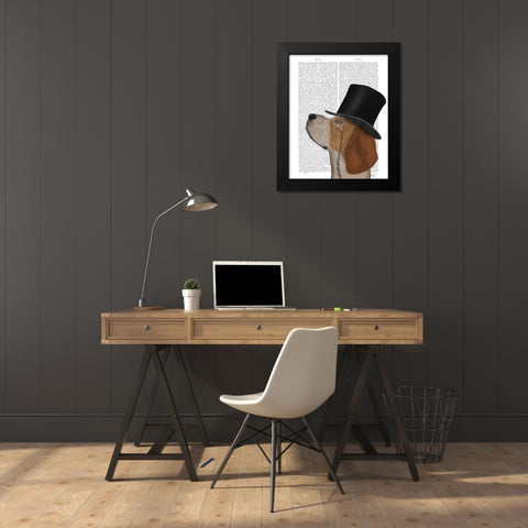 Beagle, Formal Hound and Hat Black Modern Wood Framed Art Print by Fab Funky