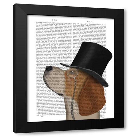 Beagle, Formal Hound and Hat Black Modern Wood Framed Art Print by Fab Funky