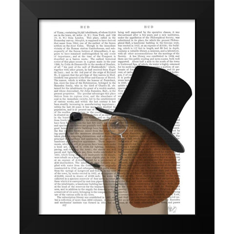 Beagle, Formal Hound and Hat Black Modern Wood Framed Art Print by Fab Funky
