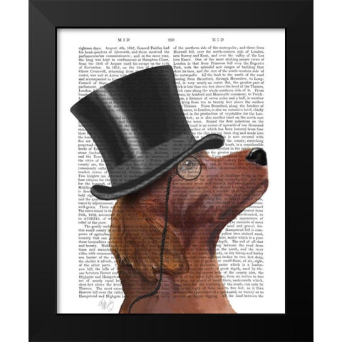 Red Setter, Formal Hound and Hat Black Modern Wood Framed Art Print by Fab Funky