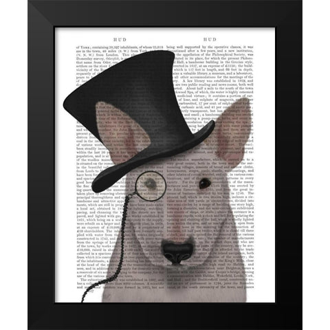 Bull Terrier, Formal Hound and Hat Black Modern Wood Framed Art Print by Fab Funky
