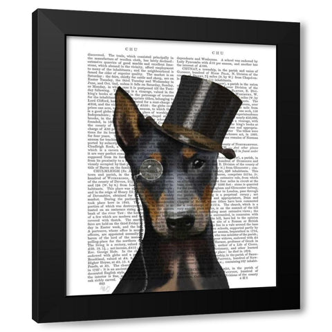 Doberman, Formal Hound and Hat Black Modern Wood Framed Art Print by Fab Funky