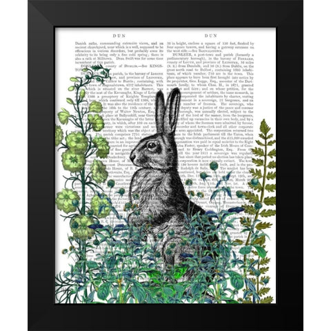Rabbit in The Garden Black Modern Wood Framed Art Print by Fab Funky