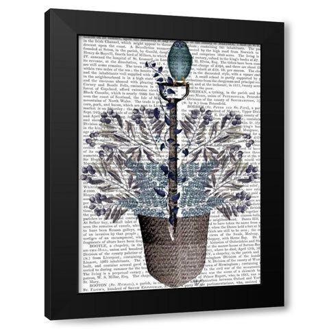 Garden Spade and Berries Black Modern Wood Framed Art Print by Fab Funky