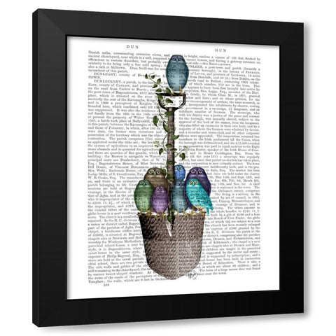 Garden Spade and Owls Black Modern Wood Framed Art Print by Fab Funky