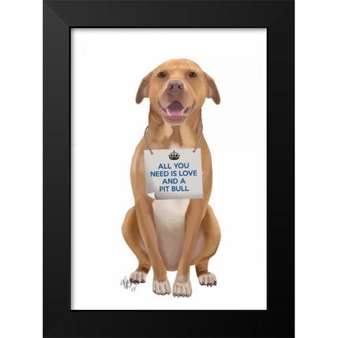 Love and Pit Bull Black Modern Wood Framed Art Print by Fab Funky