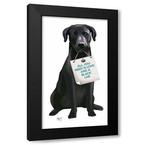 Love and Black Labrador Black Modern Wood Framed Art Print by Fab Funky