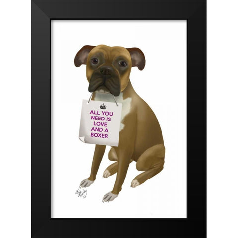 Love and Boxer Black Modern Wood Framed Art Print by Fab Funky
